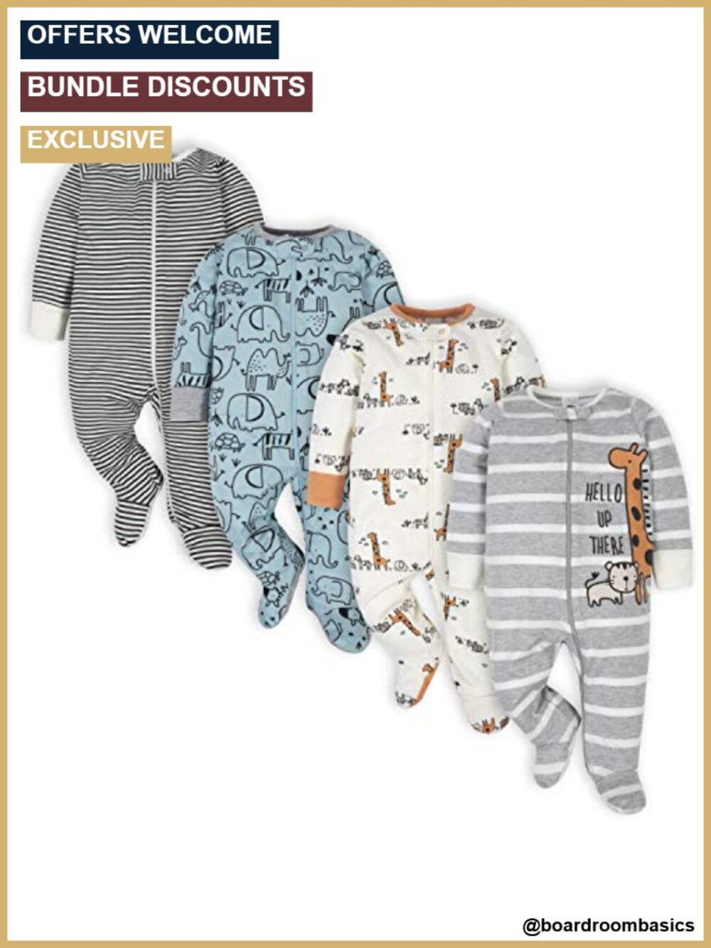 4 Pack Sleep N Play Footie Pajamas 100% Cotton